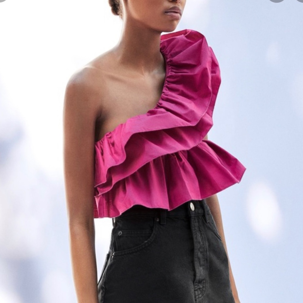 Zara Hot Pink Ruffle Blouse sz S
